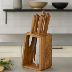 Set 5 Cuchillos Inox con Soporte Acacia