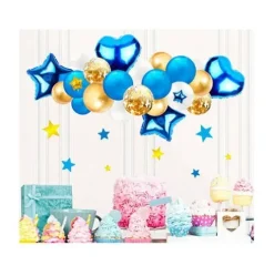 Set de Globos Azul Oro Blanco 32pcs