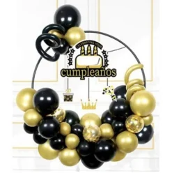 Set Globos Feliz Cumpleaños Negro/Oro 49pcs