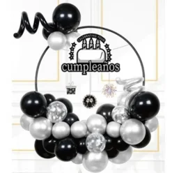Set Globos Feliz Cumpleaños Negro/palta 49pcs