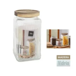 Tarro Vidrio Cuadrado C/Tapa Madera Lignes