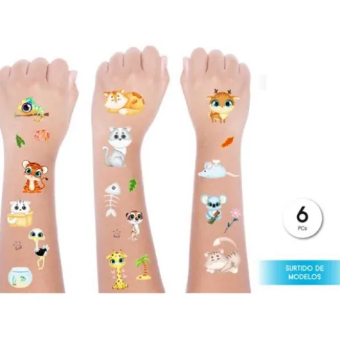 Tatoo Purpurina Animales 6.8cm 6pcs
