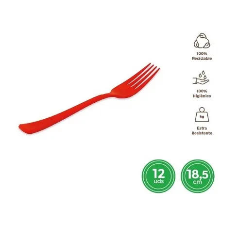 Tenedor Alta Calidad Reutilizable Rojo 18,5CM