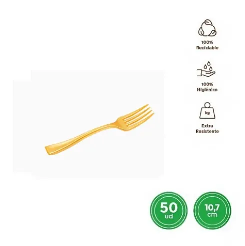 Tenedor Mini Reutilizable Oro 10,7CM