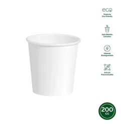 Vasos Cartón Biodegradable Blanco 200cc 50uds