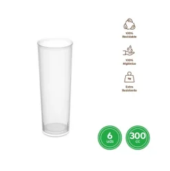 Vaso Tubo Reutilizable Transparente 300cc