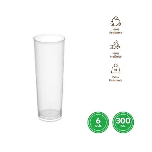 Vaso Tubo Reutilizable Transparente 300cc
