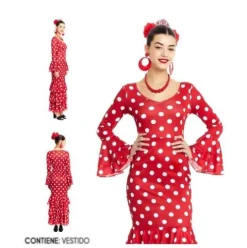 Vestido Sevillana Rojo Lunar Blanco Adulta