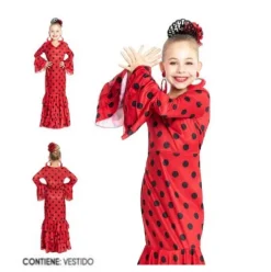 Vestido Sevillana Rojo Lunar Negro Infantil